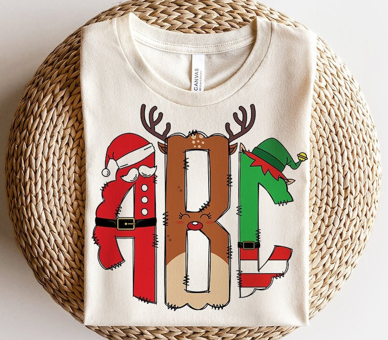 Christmas Monogram Letters Print T-shirt