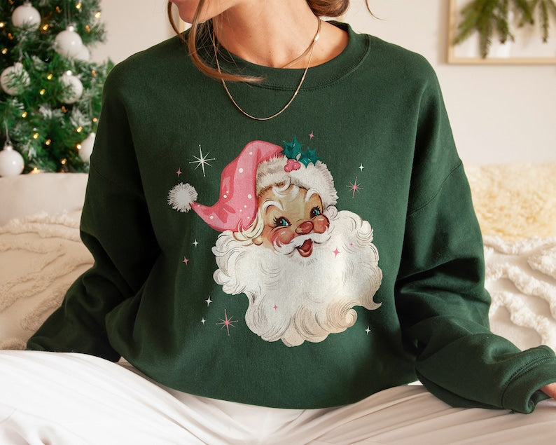 Retro Pink Santa Christmas Sweatshirt