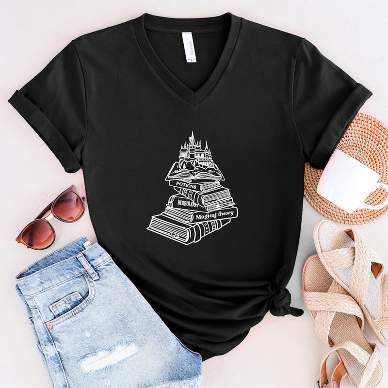 Hogwarts School Magical Book Castle Print T-shirt